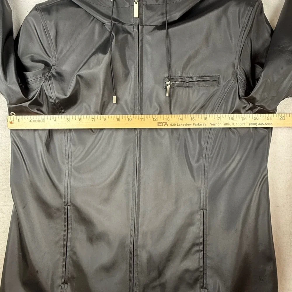 Outbrook Womens Black Hooded Rain Jacket Full Zip Windbreaker L 12/14 gorpcore